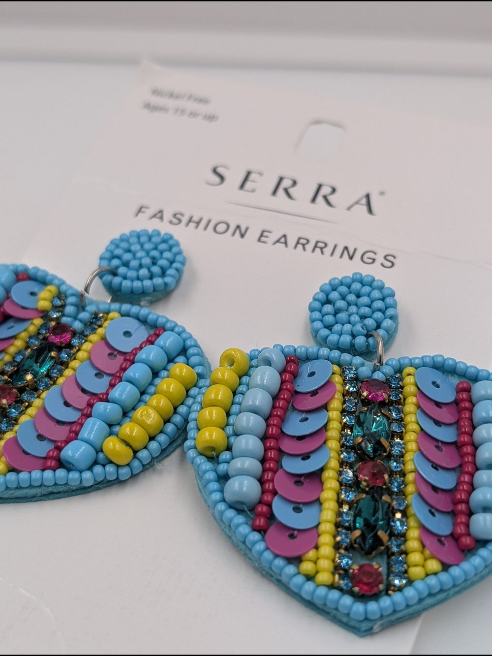 Serra Beaded Heart Drop Earrings | Multicolor Sequin & Crystal Statement 0116